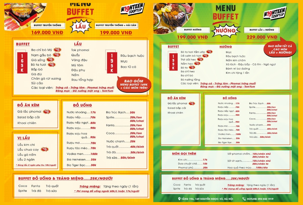 Menu buffet lẩu đặc sắc và giá cả phải chăng của Nighteen