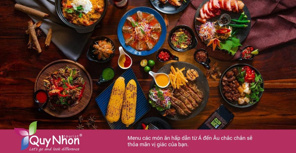 Menu các món ăn hấp dẫn từ Á đến Âu chắc chắn sẽ thỏa mãn vị giác của bạn.
